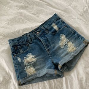 Forever 21 High-Waisted Distressed Denim Shorts